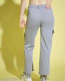 Grey cotton blend cargo trousers for girls with 4 pockets, ideal for a beautiful lady as a gift
