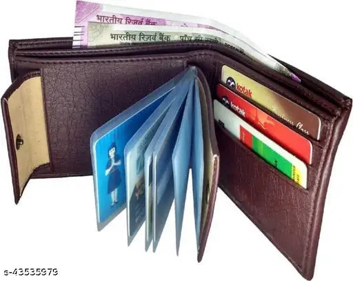 Stylish PU leather wallet, solid color, ideal for men & women, holds cards, photos, and multiple currencies (India-origin)