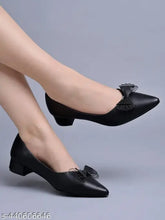 Black synthetic slip-on sandals, pointed toe with bow detail, for women & girls - Shoetopia India