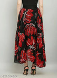 Black georgette skirt with red jesmin print, Indian-made, size 28/30/32/34 (Waist 28/30/32/34, Length & Hip 40in each)