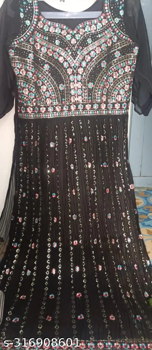 Georgette three-quarter sleeve printed kurti for women and girls, Indian partywear fashion