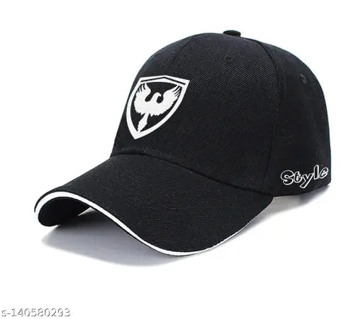 Solid cotton baseball cap, "Style Eaglebuzz" embroidery on front, adjustable fit, made in India