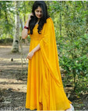 Yellow georgette work gown, solid pattern, size S-XXXXL for women's clothing, India origin