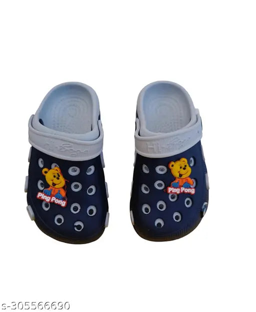 Grey EVA clogs or sandals for kids, slip-on embellished net design, comfortable and casual footwear for boys and girls aged 5-7 years, made in India