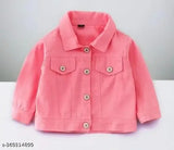 Coral twill denim jacket, dyed/washed for kids aged 3-9 years, India origin