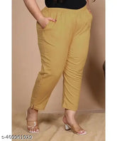 Beige cotton lycra plus size trousers for women, elevated comfort and style, wide elastic waistband, 2 side pockets