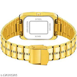 Gold-plated, waterproof quartz watch with square dial and day-date function for men, free size