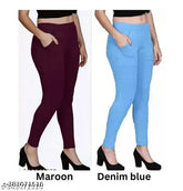 Cotton blend ankle length pocket jeggings pack of 2 combo, stretchable from 26in to 34in, India origin