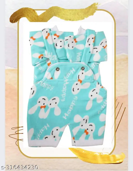 Blue wool printed dungaree set for newborn babies, ideal winterwear