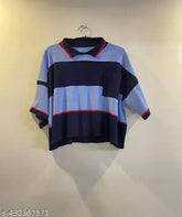 Striped oversized cotton crop shirt, fits chest up to 50 inches, machine washable