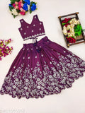 Taffeta silk kids top & skirt combo, floral stitch embroidery, 1 set, sizes 3-4 years - Indian ethnic wear