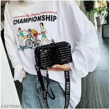 Black polyester party sling bag, compact style for travel essentials