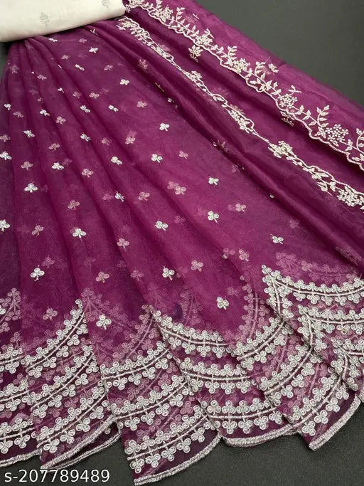 Embroidered dupion net lehenga choli with silk inner, free size (waist 44in, length 43in), Indian made