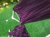 Wine-colored jute silk and net lehenga-choli set with ruffled dupatta, latest partywear from India