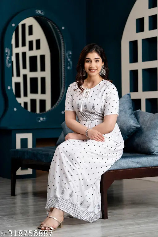 Rayon anarkali kurta, printed combo, short sleeves, Indian women's fashion, S to L sizes