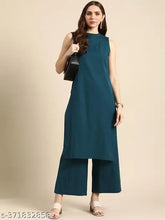 women's rayon cotton kurta plazzo set, solid color Indian rayon outfit for women in sizes S to XXL with 3/4 sleeves and A-line design