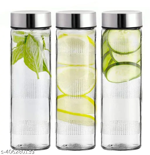Eco-friendly 750ml glass water bottle with leak-proof stainless steel lid | Pack of 3 for travel and outdoor use