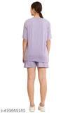 Lavender pure cotton printed nightsuit set: Top & Shorts - Cozy California-themed sleepwear for elevated relaxation, India origin