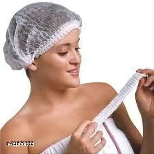 White non-woven bouffant caps (100 pcs) for hygienic use in kitchens, hospitals, and beauty parlors