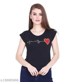 Comfy cotton-blend women's t-shirt with printed design, short sleeves. Made in India