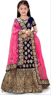 Embroidered satin Kids Lehenga Choli with dupatta, Indian design, 14-15 years size