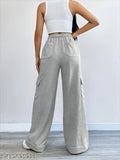 Recycled French Terry Cotton, baggy wide-bottom cargo trousers - XS to XXL sizes, perfect for casual wear