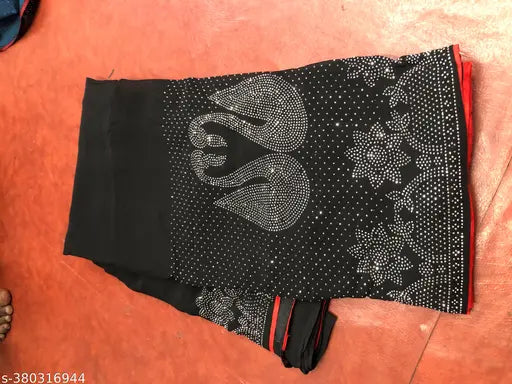 Georgette silk, embroidered diamond work fashion saree with chiffon blouse (5.5m x 0.8m), trendy Indian outfit