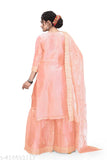 Embroidered Pakistani georgette lehenga set with kurta and palazzo for women, featuring three-quarter sleeves and tassel detailing. Cotton silk fabric, size S-XXXL, made in India