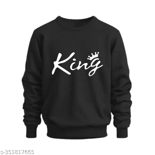 Black cotton unisex round neck sweatshirt with printed design, suitable for formal or casual outfits. Designed for regular fit with long sleeves and reinforced seams