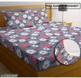 Attractive cotton floral double fitted bedsheet with 2 large pillow covers, ideal for summer adult use (220 thread count, net quantity 3)