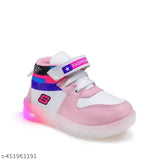 Pink PVC light-up walking shoe for boys, featuring a non-slip sole and easy Velcro fastening