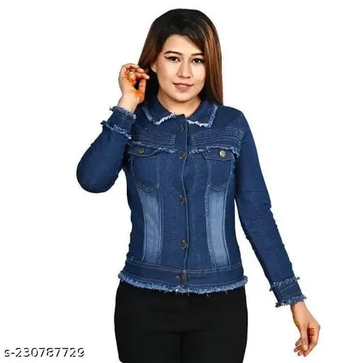 Rough cotton-blend denim jacket for women, long sleeves, Morvi collection, perfect day or night wear
