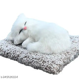 Durable plastic cat showpiece with activated carbon, home & car decor, soft artificial fur, purifies air, India-made