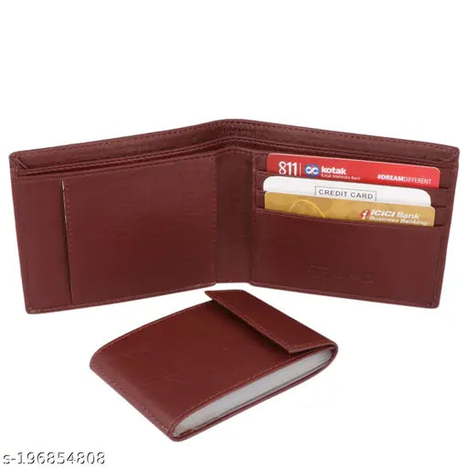 Brown faux leather BI Men's wallet (min-10 card slots), solid pattern, perfect for essentials and gifts, Indian origin