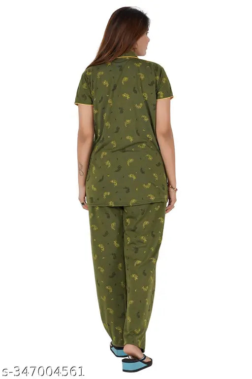 Mehndi-printed sinker cotton nightsuit set, comfortable and stylish free size sleepwear for women, Made in India