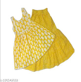 Cotton A-line printed sleeveless kurti set for girls, styles Kurti Sets, sizes range from 12-10 years, Indian origin