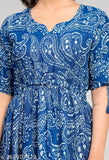 Blue rayon paisley print fit-and-flare anarkali dress for women, vibrant style in 48-inch length