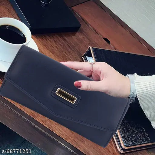 Navy Blue Faux Leather Clutch/Wallet, four compartments for essentials like cards, keys, and mobile phones. High-quality Women's Wallet from FLEXBAGS Collection, ideal for daily use and style