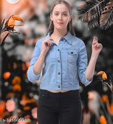 Fashionable denim jacket for girls, solid blue denim, long sleeves - perfect for any season