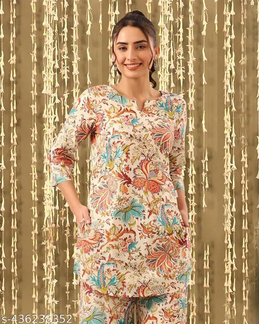 Premium cotton blend cord set for women, three-quarter sleeves, available in S, M, L, XL sizes