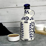 Blue ceramic oil dispenser (1L, BB2) for kitchen storage, ideal for oil, vinegar, and liquid items. Freezer-safe with a stream-controlled flow for easy refills without leakage. Perfect for kitchen and restaurant use