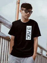 Stylish round neck black cotton blend regular fit men's t-shirt with printed design, size N, XS-XL