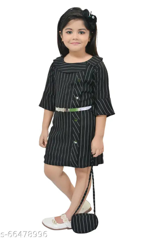 Rayon three-quarter sleeve kids' dress with self-design net pattern and matching handbag, Indian export from Elza Enterprise