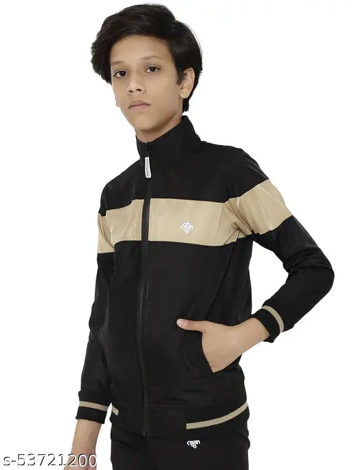 Colorblocked polyester kids jacket, 9-10 years size, flaunts trendy style for sports activities