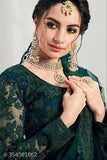 Embroidered net lehenga choli set, trending Indian women's traditional wear with embellished top and dupatta