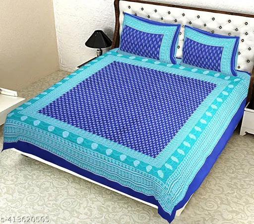 Jaipuri printed cotton Rajasthani double bedsheet with 2 pillow covers - vibrant, soft, and machine washable