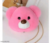 Attractive PU faux fur teddy bear sling bag, solid pattern, 1 compartment, free sizes