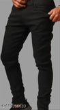 Black men's Z-Black denim jeans, slim fit, solid pattern, casual style stretch pants. Men's black denim on a clothing hanger