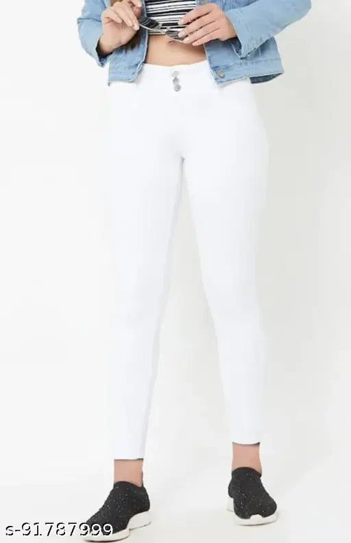 White denim high-rise jeans, trendy and comfortable, perfect for work or play