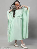 Mint cotton blend casual kaftan dress for girls aged 6-14, three-quarter sleeves style